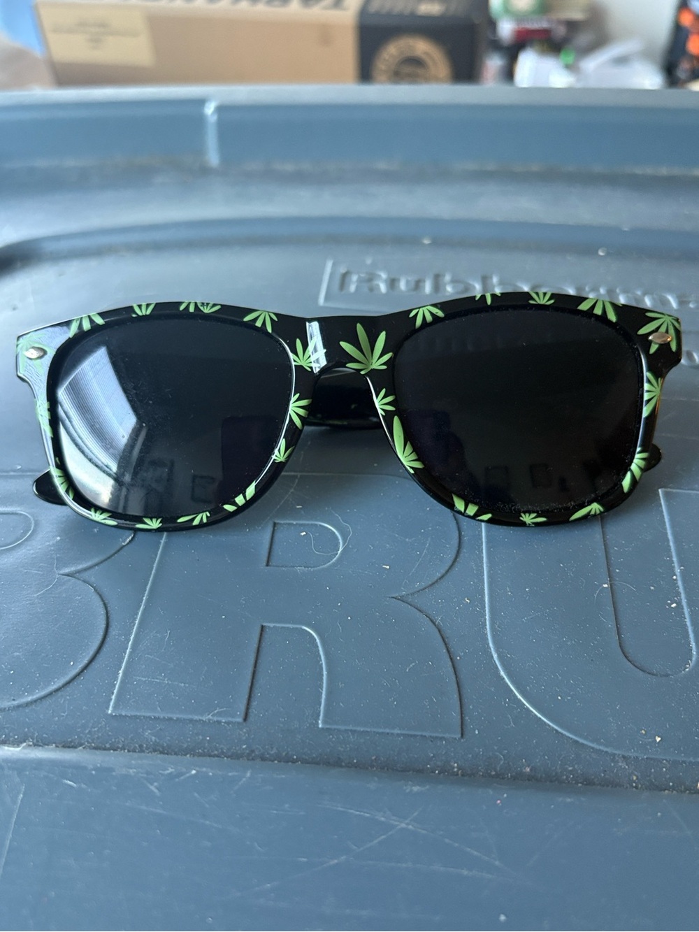 Black Sunglasses with Green Leaf Print